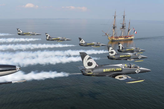 Breitling Jet Team flies over replica of famed French ship