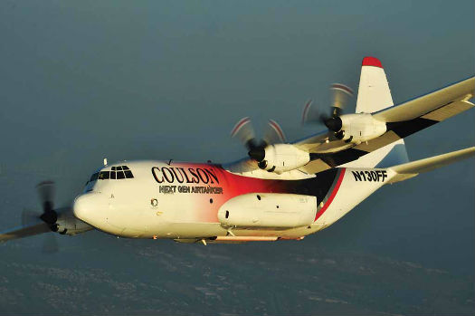 The NAFC contracted Coulson Aviation Australia Pty Ltd. to provide a Lockheed C-130Q/H and two Sikorsky S-61Ns this fire season. Coulson's Hercules is equipped with a 3,500 U.S. gallon (13,250 litre) retardant aerial delivery system (RADS)-XL internal gravity tank. Jeremy Ulloa Photo