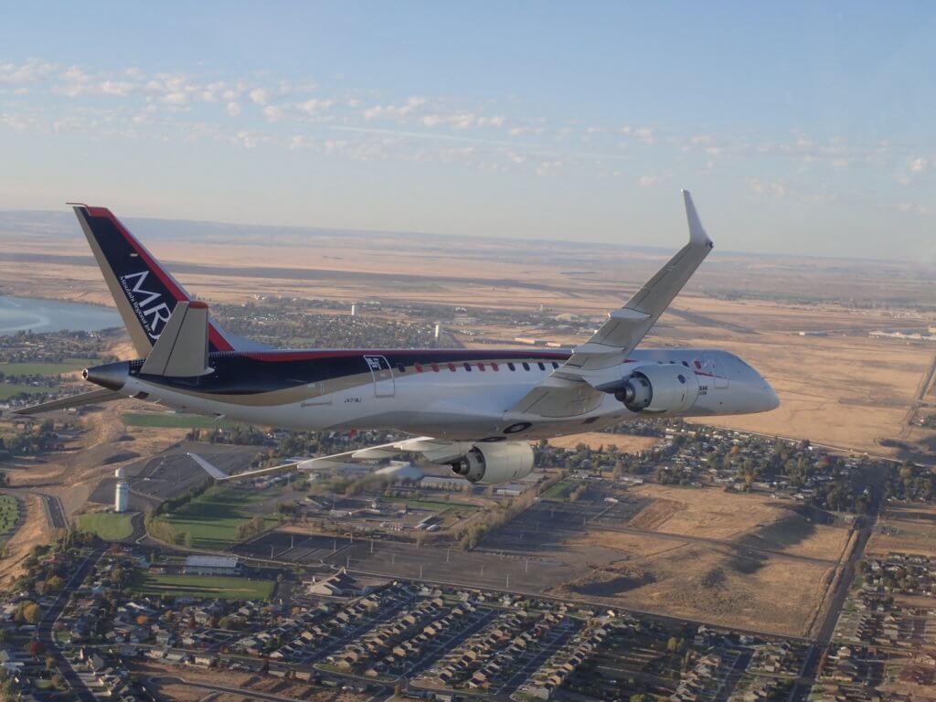 Mitsubishi Aircraft is committed to carrying out frequent, multiple flight tests in the U.S. to accelerate the development of the MRJ toward type certificate acquisition in 2018. Mitsubishi Aircraft Corporation Photo