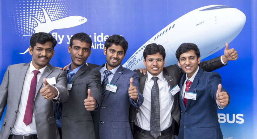 A group of 60 Airbus experts and innovators assessed the ideas submitted by 356 teams from 89 countries. The winning team will receive a €30,000 (approx. CAD $42,000) prize, the runner up team €15,000 (approx. CAD$21,000), at a live prize giving event in May 2017. Pictured here are the Airbus Fly Your Ideas 2015 winning team. Airbus Photo