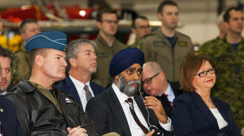 RCAF Commander Mike Hood, Defence Minister Harjit Sajjan and Public Services and Procurement Minister Judy Foote were on hand for the official announcement that the Airbus C295W will be Canada's next fixed-wing search and rescue aircraft. Andy Cline Photo