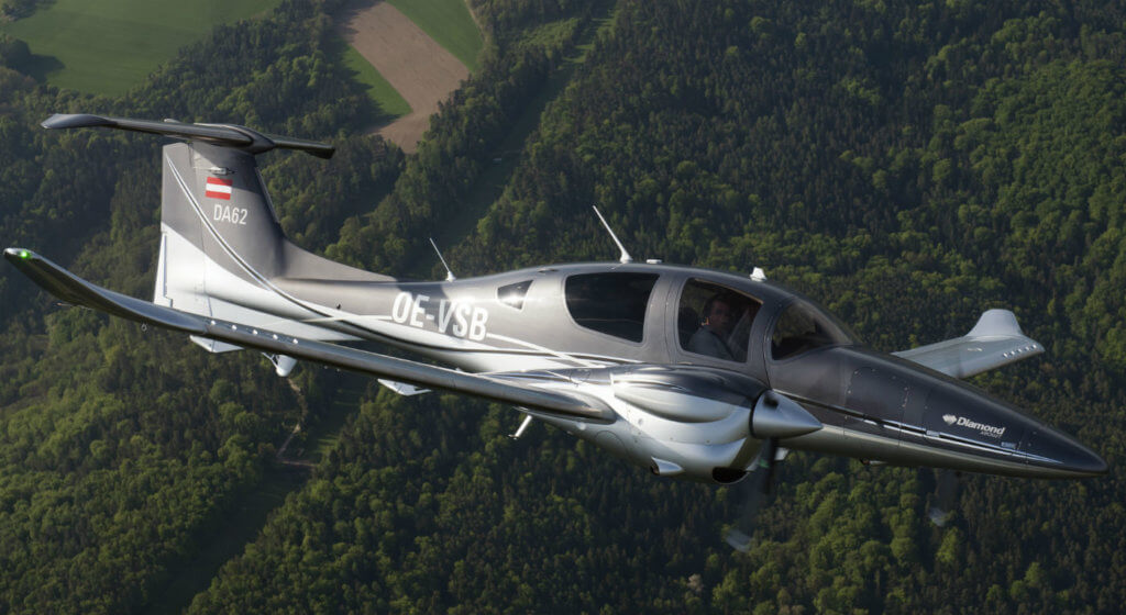 Under the agreement, production of Diamond's twin-engine DA62 (shown here) and the single-engine DA40 will transition from Austria to Canada by the end of 2017. Diamond Aircraft Photo