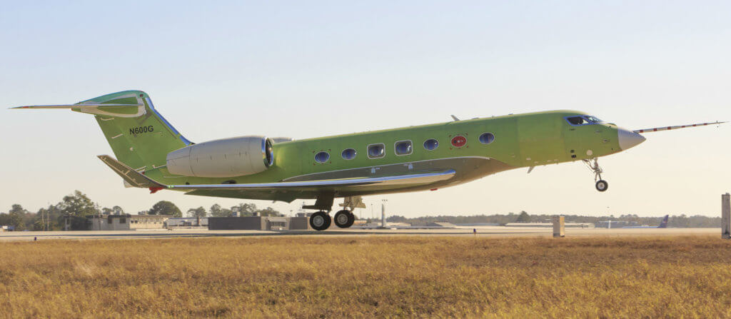 The G600, which was piloted by Gulfstream experimental test pilots Scott Martin and Todd Abler, departed Savannah-Hilton Head International Airport at 1:50 p.m. on Dec. 17, 2016, and spent two hours and 53 minutes in the air. Gulfstream Photo
