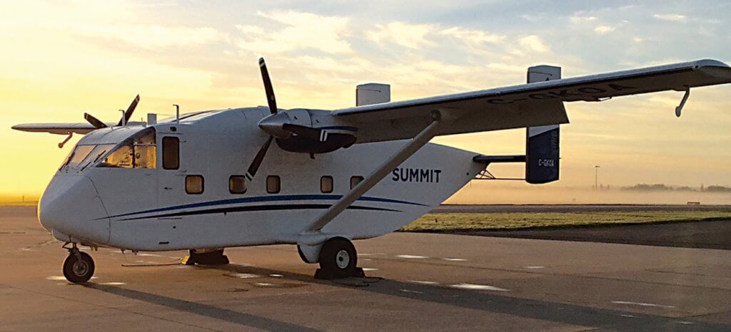 Summit's two Skyvans are currently under contract in the U.K., where they provide aircraft lift for military parachute training. Ledcor Photo