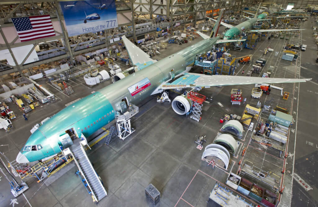 The mix of fresh aircraft slated to come off Boeing's well-established production lines are designed to fit a 20-year market forecast that projects a global demand for over 38,000 new airplanes. Here, a Boeing 777 sits on the production line in Everett, Washington. Boeing Photo
