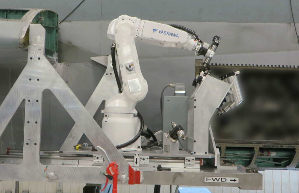 Over the past 15 years, L3 MAS has invested considerably in its capacity to provide automated robotic solutions, both for component and on-aircraft applications. L3 Photo