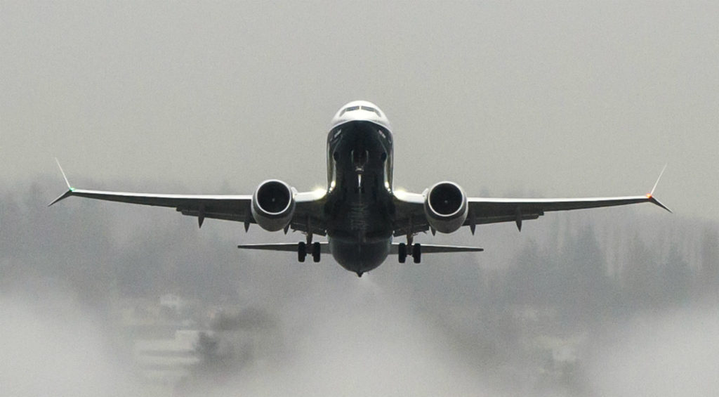 The U.S. Federal Aviation Administration has certified the 737 MAX 8 airplane for commercial service. The aircraft is seen here taking off over Lake Washington. Boeing Photo