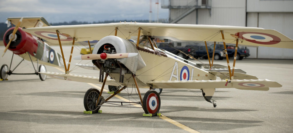 A Nieuport XI replica rests in Comox, B.C., prior to loading. 
