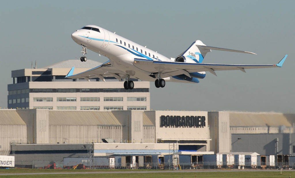 Speaking at the Bombardier Training Centre, Rudy Toering discussed the impact business aviation has on economic growth; generating a total of $10.7 billion annually, employing over 42,000 people and contributing three quarters of a billion dollars in taxes. Here, a Global 5000 pictured at Bombardier's Montreal plant. Eric Dumigan Photo