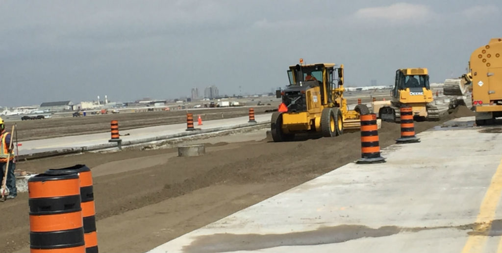 As heavy machinery repairs the runway, many flights have been redirected to one of Pearson's other four runway surfaces. GTAA Photos