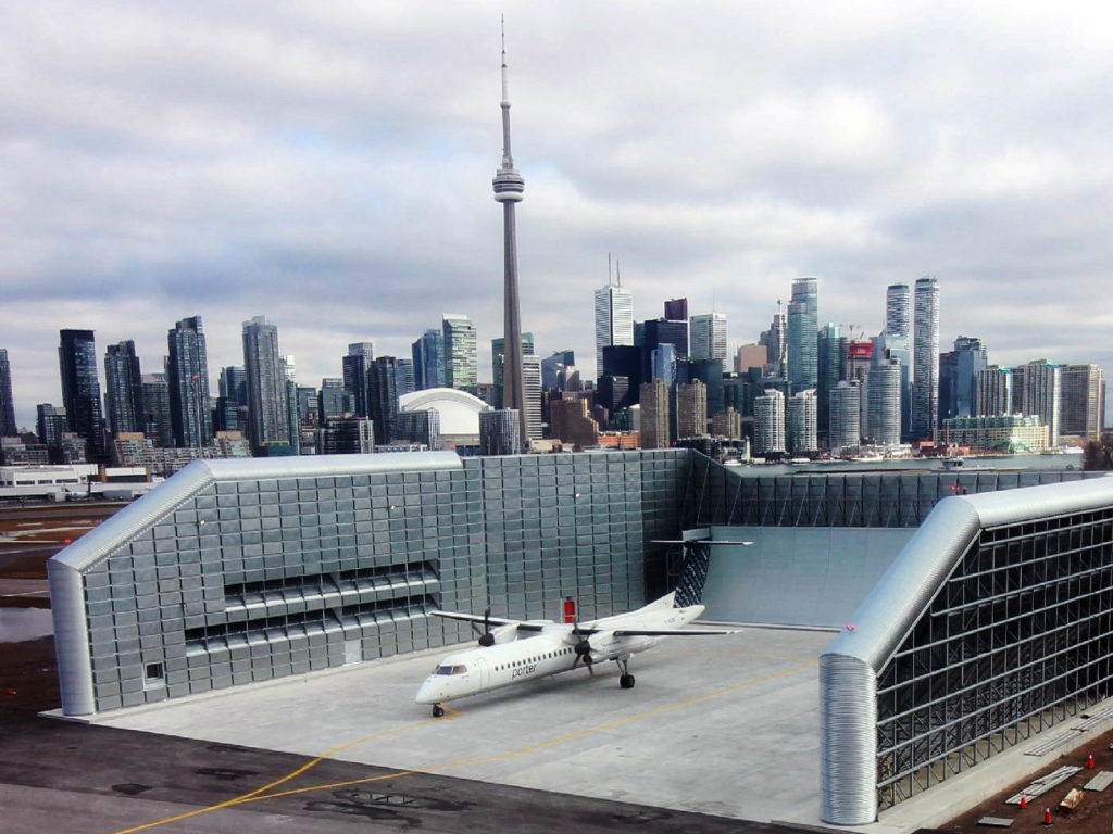 The new ground run-up enclosure at Billy Bishop Toronto City Airport.