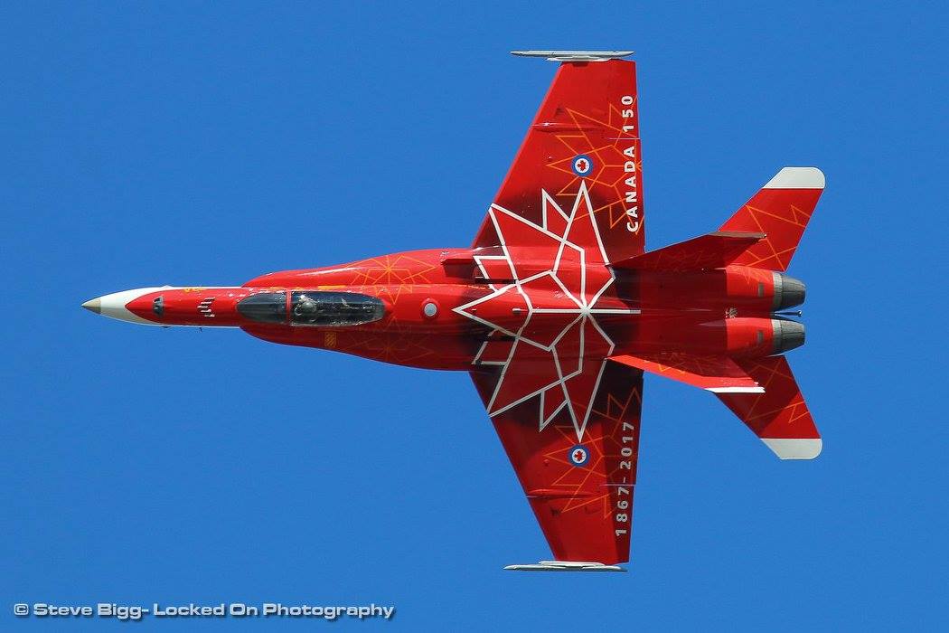 The 2017 CF-18 Demo Hornet showcases its special Canada 150 paint scheme. Photo submitted by Steve Bigg