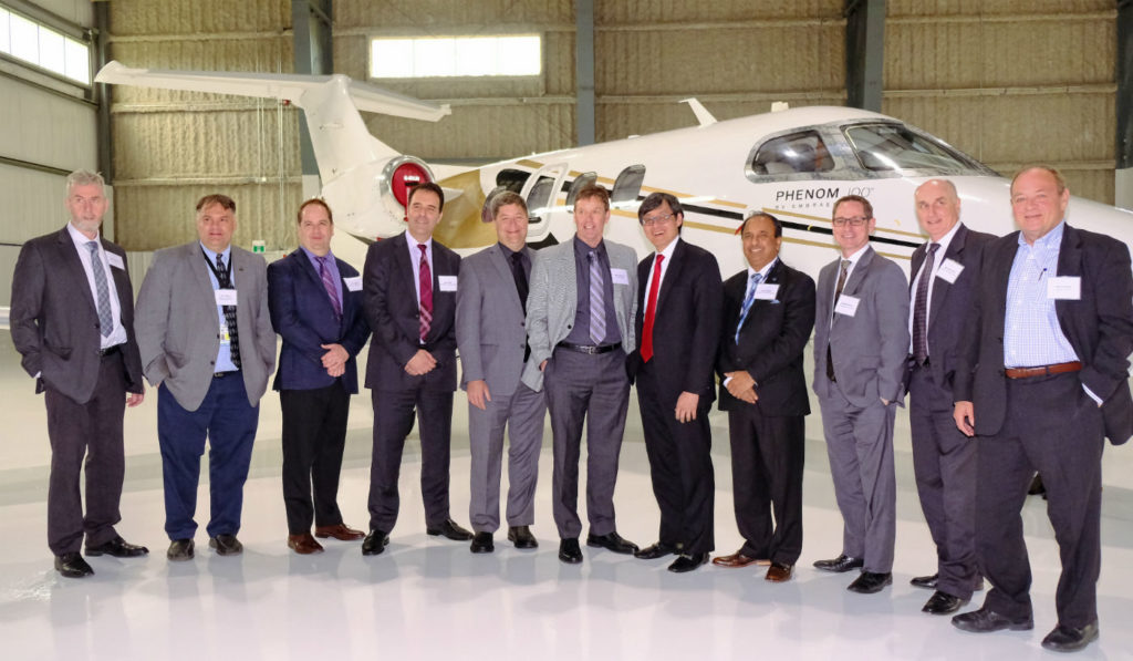 From left:  Len O'Connor, airport manager, Niagara District Airport; Chris Wood, airport general manager, Region of Waterloo International Airport; Michael Drumm, airport general manager, Lake Simcoe Regional Airport; Gene Cabral, executive vice-president, Billy Bishop Toronto City Airport; Trent Gervais, airport manager, Peterborough Airport; Michael Seabrook, president and CEO, London International Airport; Howard Eng, president and CEO, GTAA; Vijay Bathija, chief executive officer, John C. Munro Hamilton International Airport; Stephen Wilcox, airport manager, Oshawa Municipal Airport; Jim McCormack, director of finance, Windsor International Airport; and David Snow, airport manager, Kingston/Norman Rogers Airport. Martin Lamprecht Photo