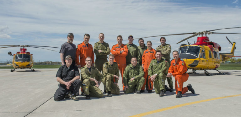 Pictured here are the members of the three 424 Transport and Rescue Squadron search and rescue (SAR) crews and support staff that took part in the Algonquin Park SAR effort from May 8 to 9, 2017. RCAf Photo