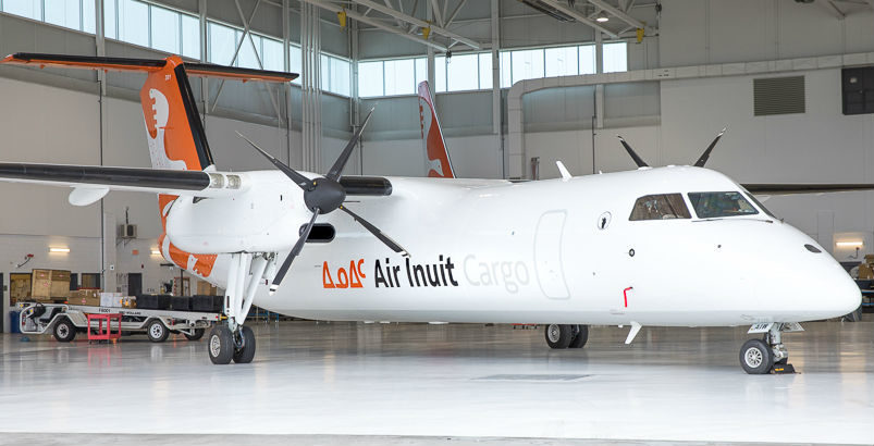 The Air Inuit cargo aircraft presents a very clean look with window plugs painted over and Air Inuit's stunning livery.