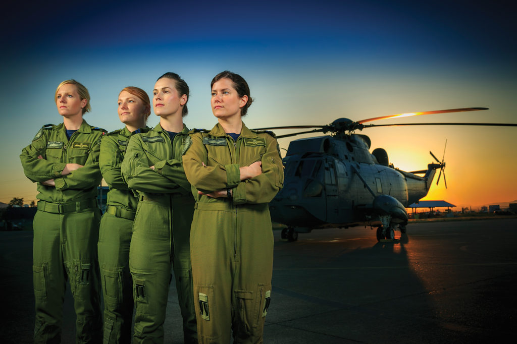 A crew from 443 Maritime Helicopter Squadron included, left to right, Sonja Hansen, Tanya Carr, Chelsey Llewellyn and Carly Cake. Heath Moffatt Photo