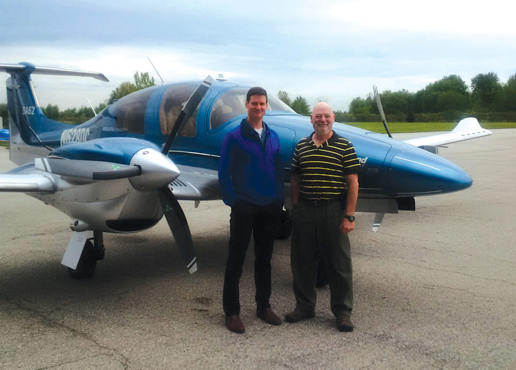 Skies test pilot Rob Erdos, right, with Diamond chief pilot Bill Scott.