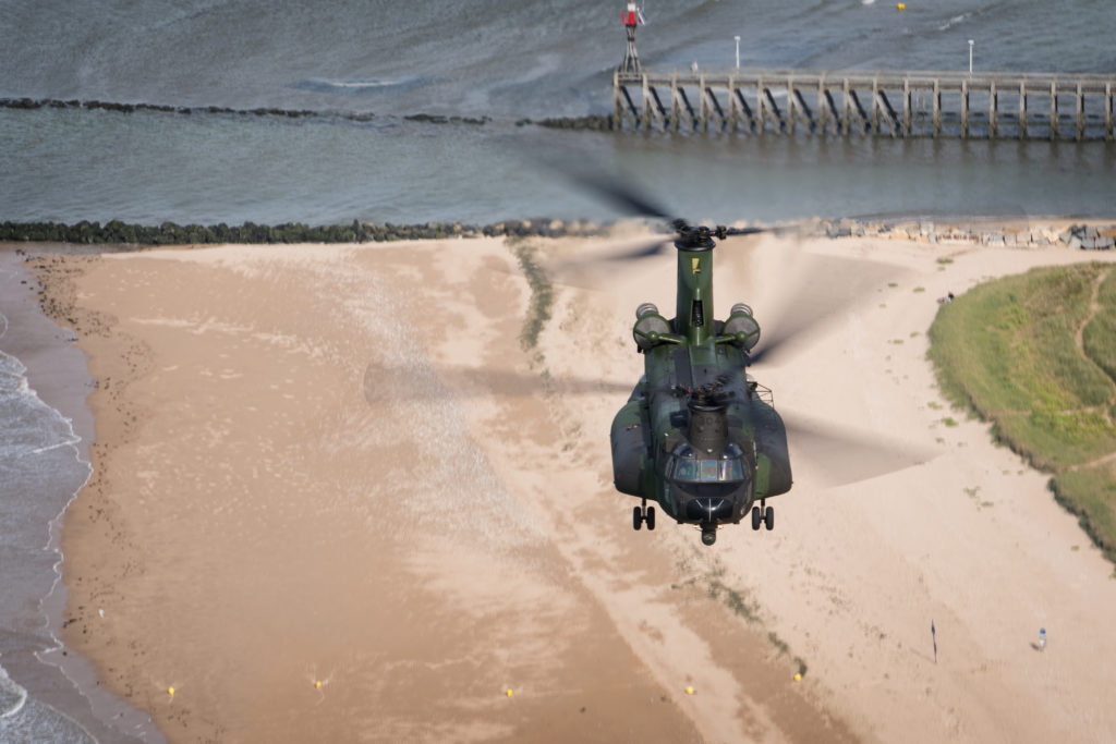 The Chinook continues its flight over the beaches of Normandy, France. Lloyd Horgan Photo