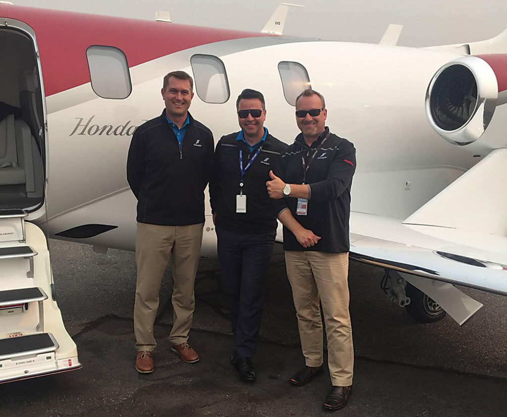 From left to right are Peter Kriegler of Honda Aircraft and Skyservice's Jeremi Austin and Geoff Carlyle.