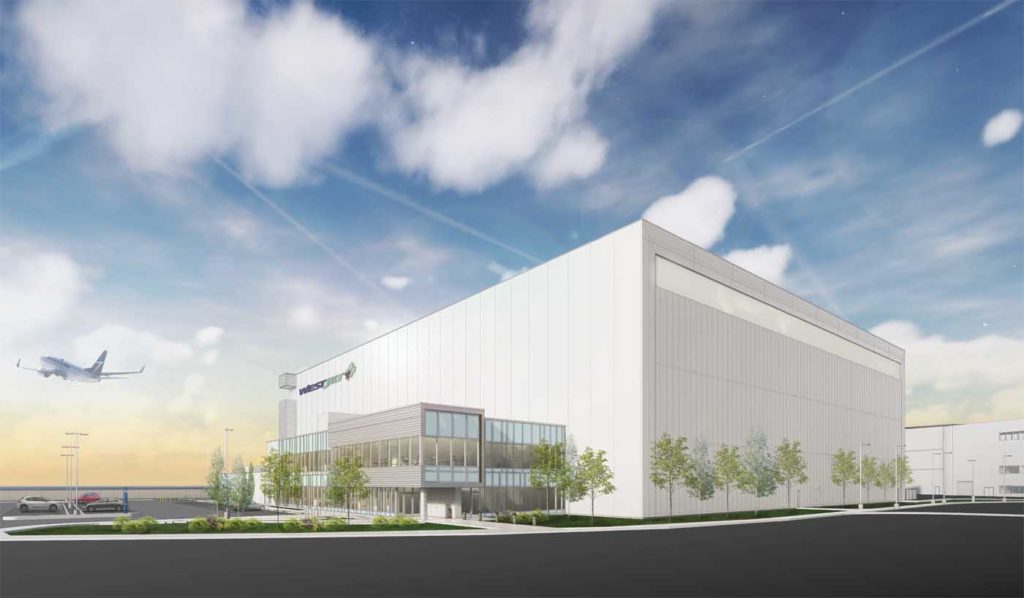An artist's rendering of WestJet's new hangar facility in Calgary.