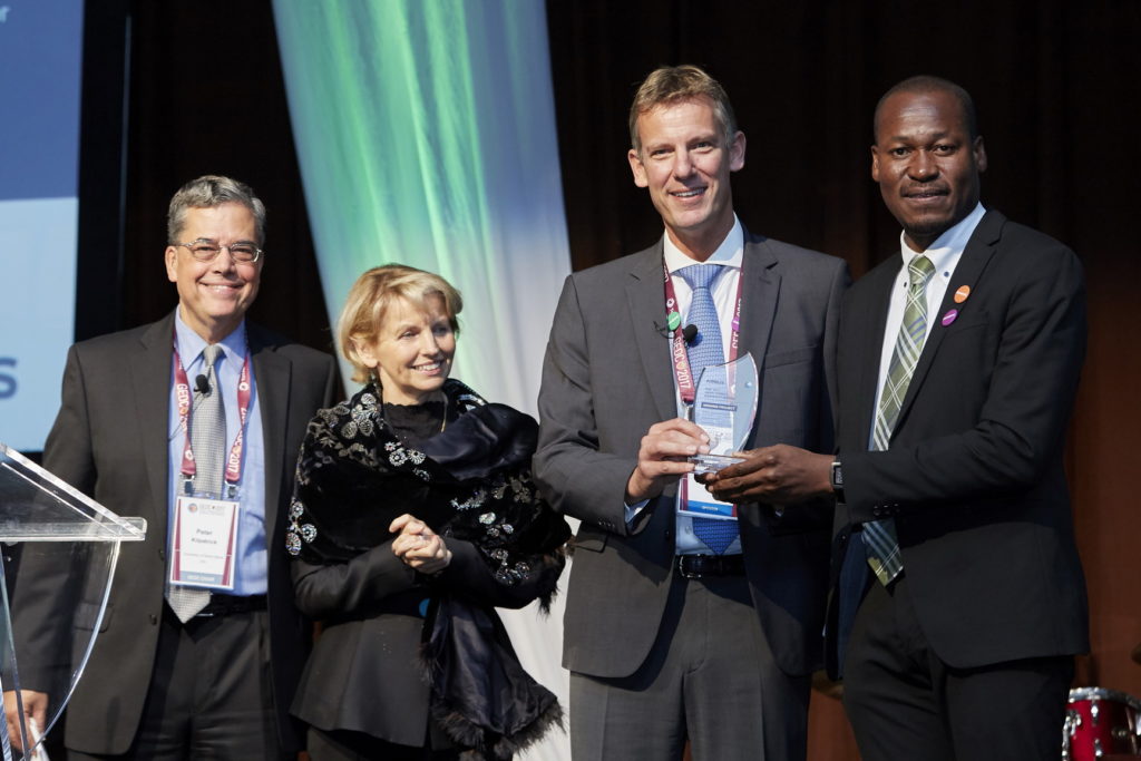 From right to left: Taiwo Tejumola; Jean-Brice Dumont; Marie Paule Roudil, director of the UNESCO Liaison Office, New York; and Peter Kilpatrick. Airbus Photo