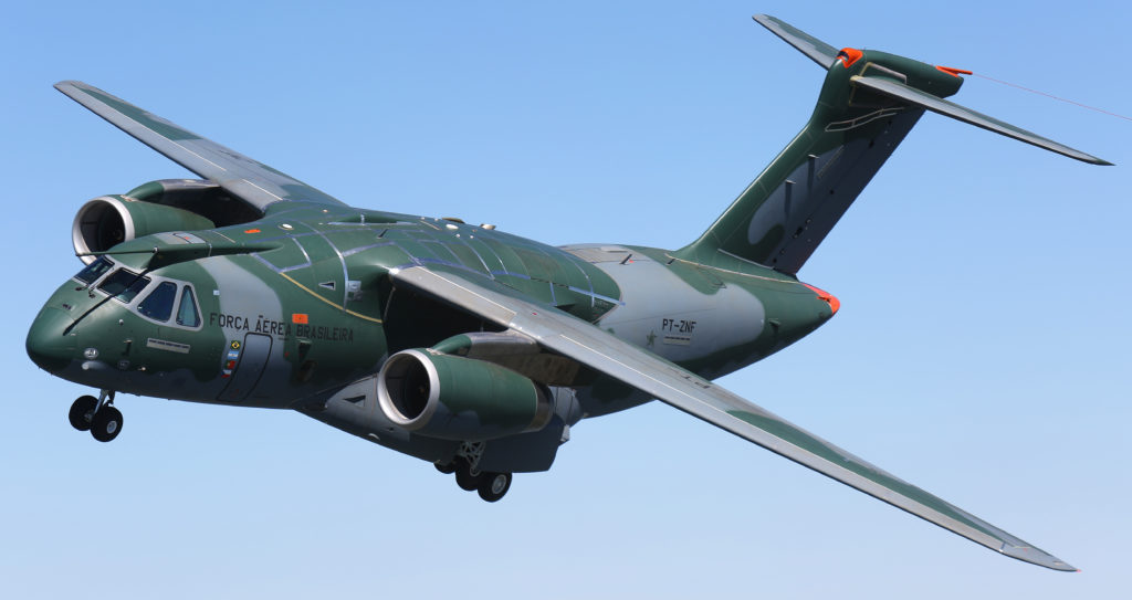 Embraer's KC-390 is pictured here during its first flight in 2015. 