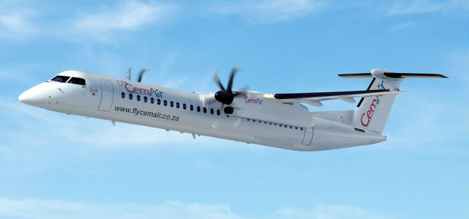 Bombardier Q400 with CemAir livery, in flight