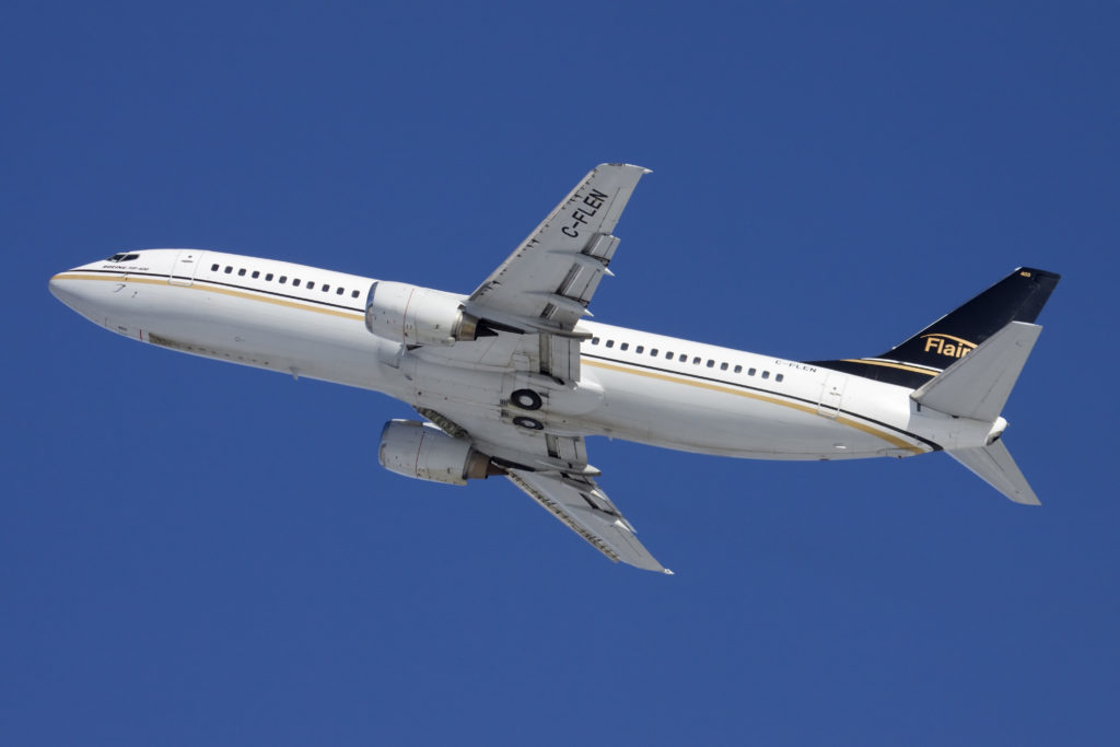 Flair Airlines plane in flight