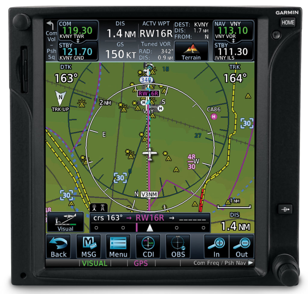 The visual approach guidance within the GTN 650/750 provides advisory vertical guidance in visual flight conditions while considering terrain and obstacle clearance. Garmin Photo