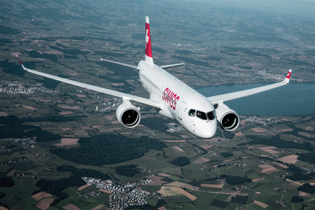 Swiss Air Lines CS100 in flight