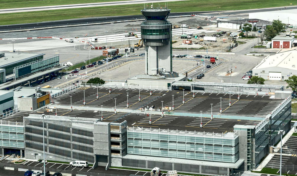 Aerial view of terminal building YQB