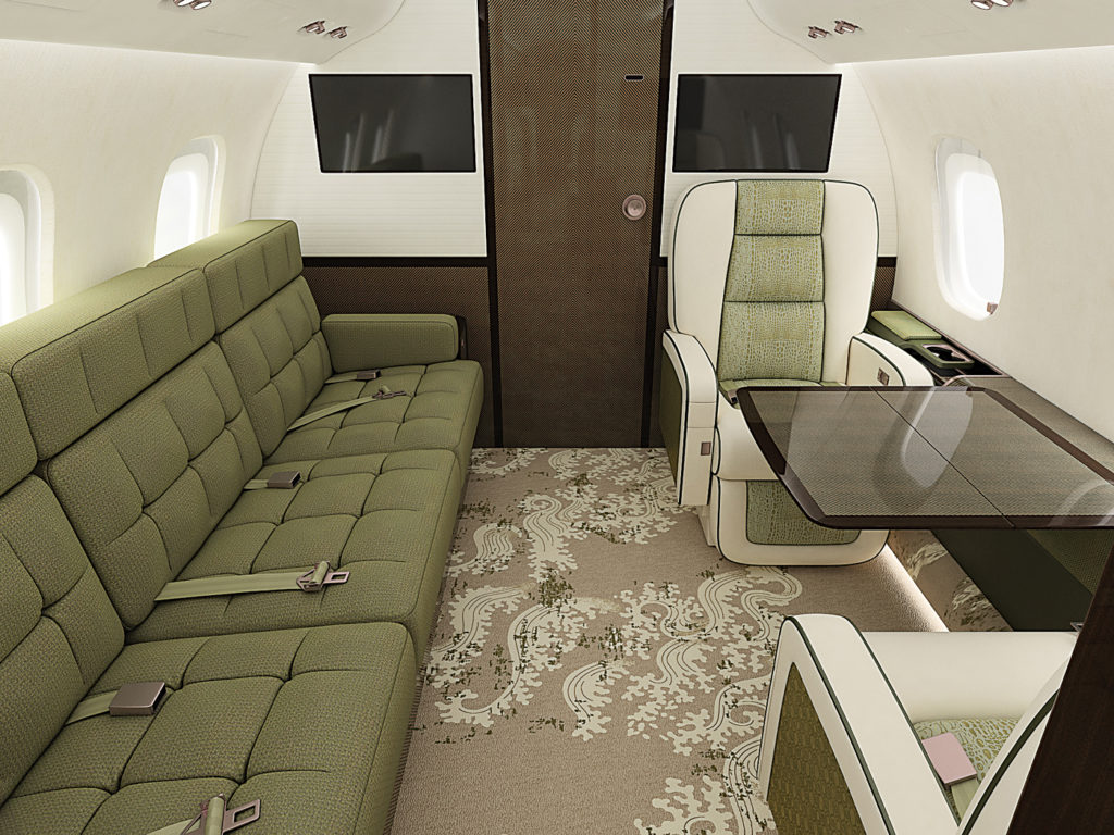 Interior of business jet.