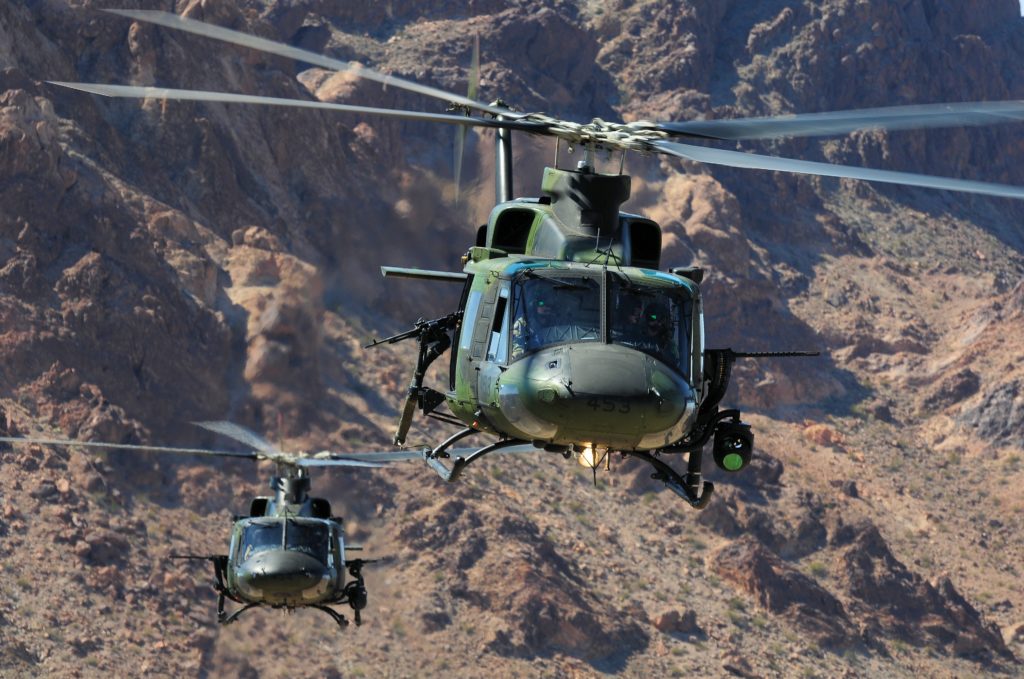Two Griffon helicopters in flight