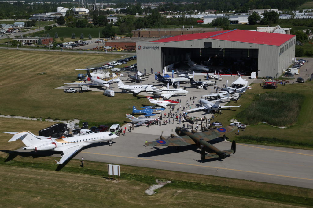 Aerial photo of static display outside Chartright hangar.