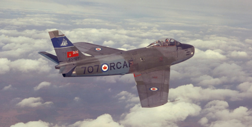 Air to air view of an F-86 Sabre aircraft from the 434 "Bluenose" Squadron