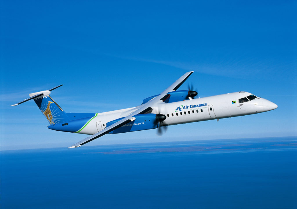 Bombardier Q400 turboprop in Air Tanzania livery