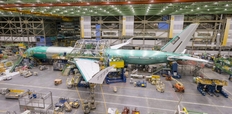 Boeing teams connected the airplane's nose, mid and aft sections in the company's factory in Everett, Wash.