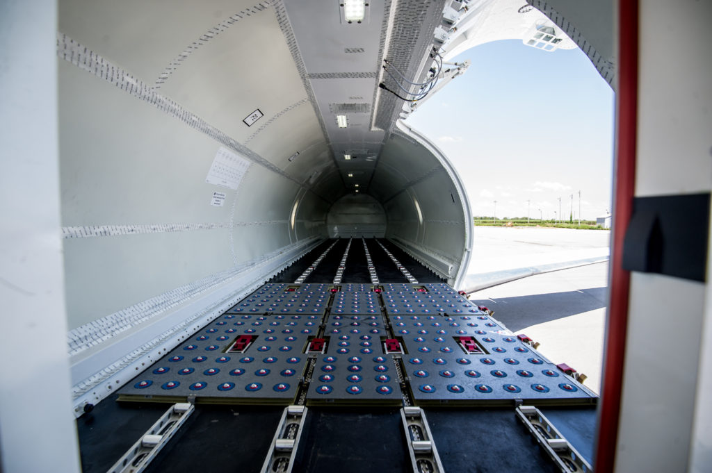 The CRJ200 SF passenger-to-freighter conversion comes with a large 94-inch by 70-inch main cargo door and an ANCRA Cargo Loading System.