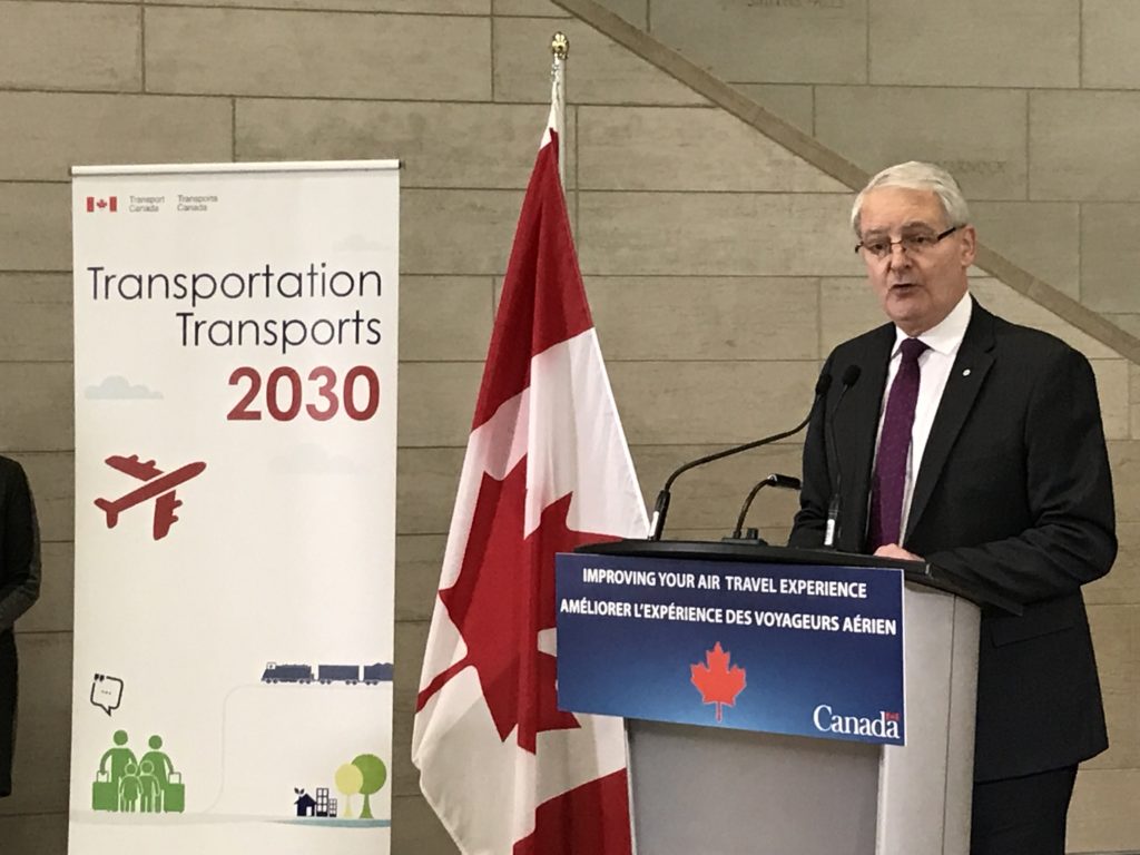Garneau held a news conference at Ottawa International Airport on Dec. 17 regarding the new air passenger protection regulations. Ken Pole Photo