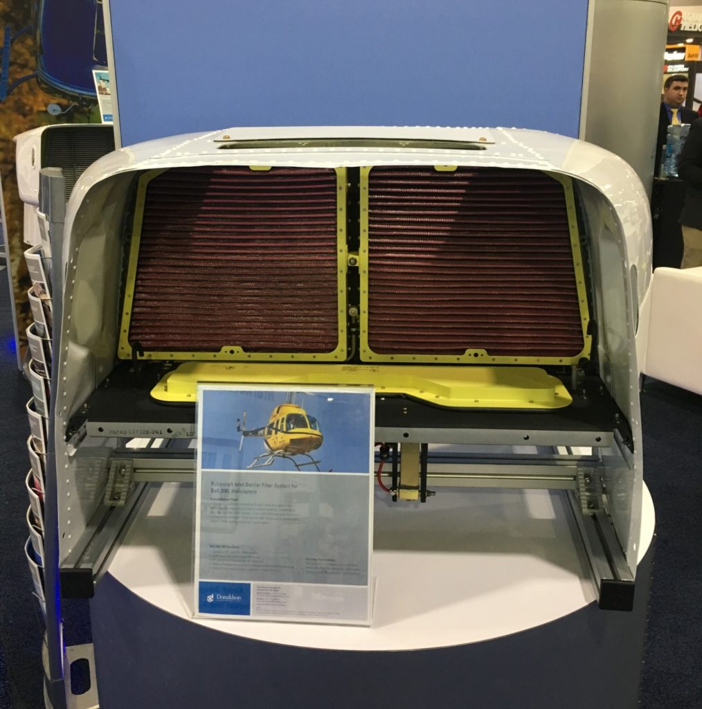 Donaldson offers certified filters for Airbus, Bell, Leonardo, Robinson, and MD helicopters. Pictured is the IBF for a Bell 206L. Donaldson Photo 