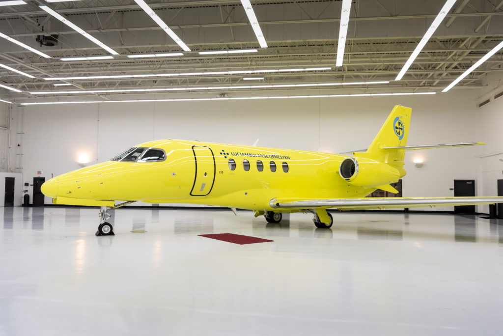 Textron has brought an air ambulance configuration of the Citation Latitude to EBACE 2019. Textron Aviation Photo