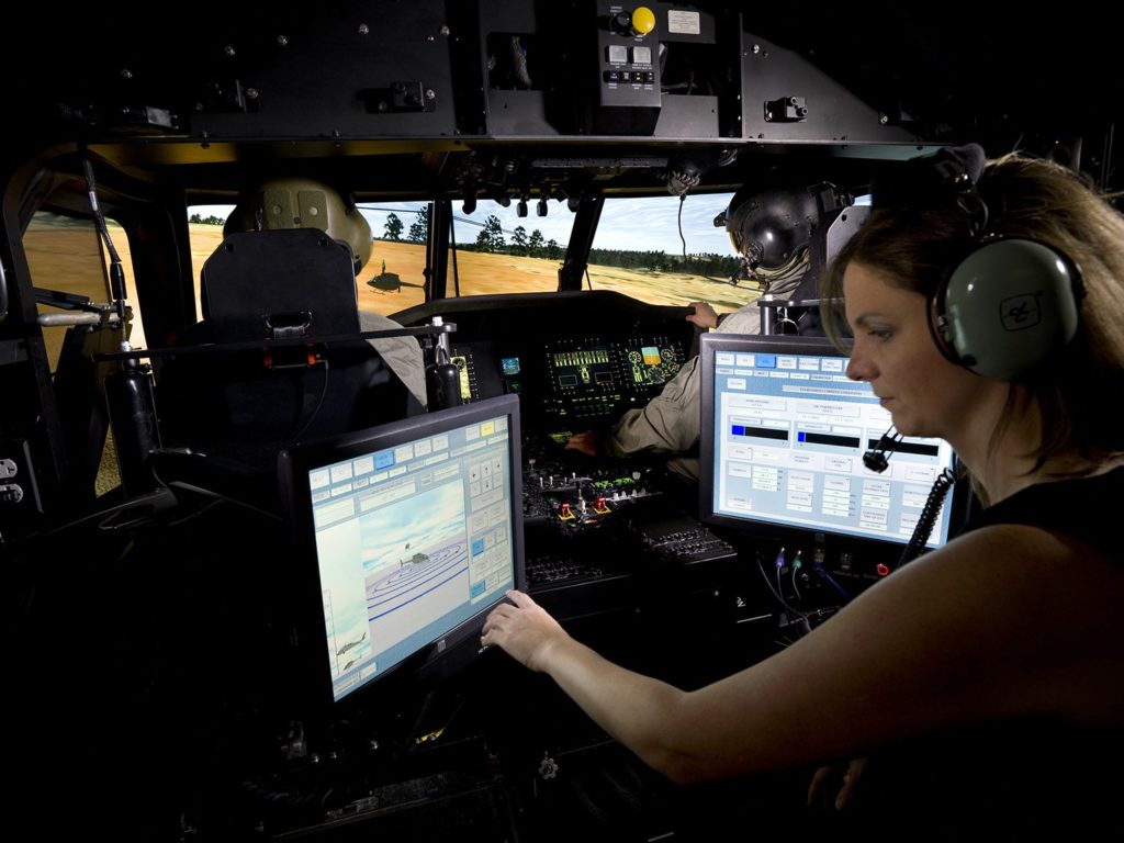 United Technologies includes Pratt & Whitney and Collins Aerospace. Here, a Collins Transportable Black Hawk Operations Simulator. UTC Photo