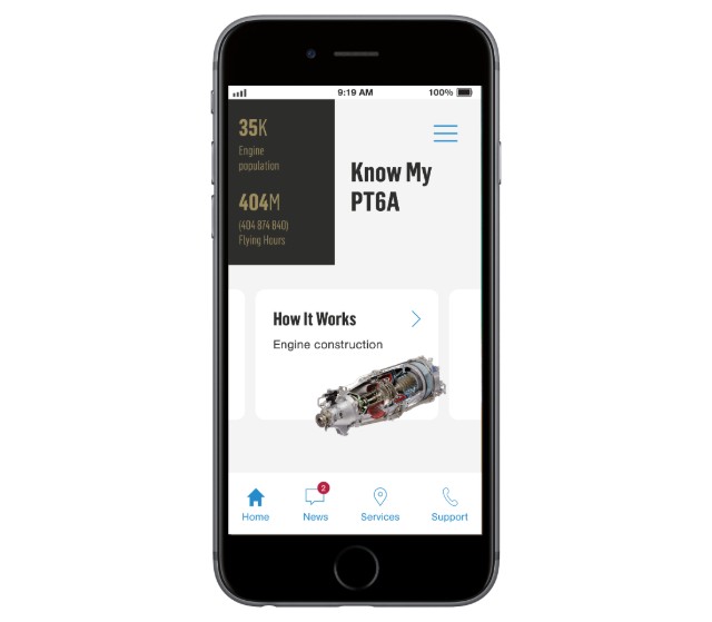 The app is a digital gateway to maintenance recommendations and to the services and facilities that P&W offers through its global customer service network for engine maintainers, owners, operators and pilots. Pratt & Whitney Image.