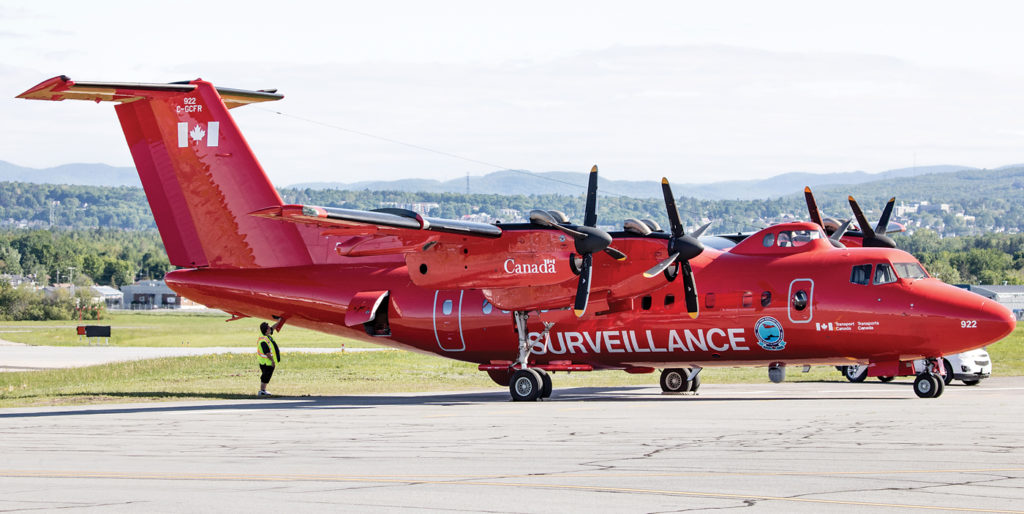 Transport Canada's one-of-a-kind Dash 7 IR (ice reconnaissance) aircraft has bubble windows on the top and sides as well as cutting edge surveillance equipment. Mark Brandon Photo
