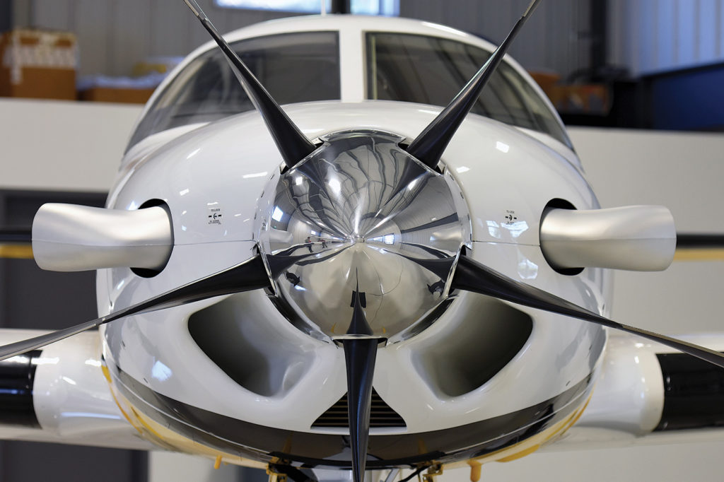 The 600-horsepower PT6A-42A engine delivers a satisfying climb, combined with the standard four-blade, constant speed Hartzell propeller. (Shown here is the upgraded five-blade option.) Eric Dumigan Photo
