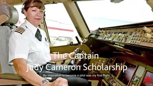 The Captain Judy Cameron scholarship targets young women in pursuit of non-traditional aviation careers as commercial pilots or aircraft maintenance engineers who may not have the financial means to do so. Air Canada Image