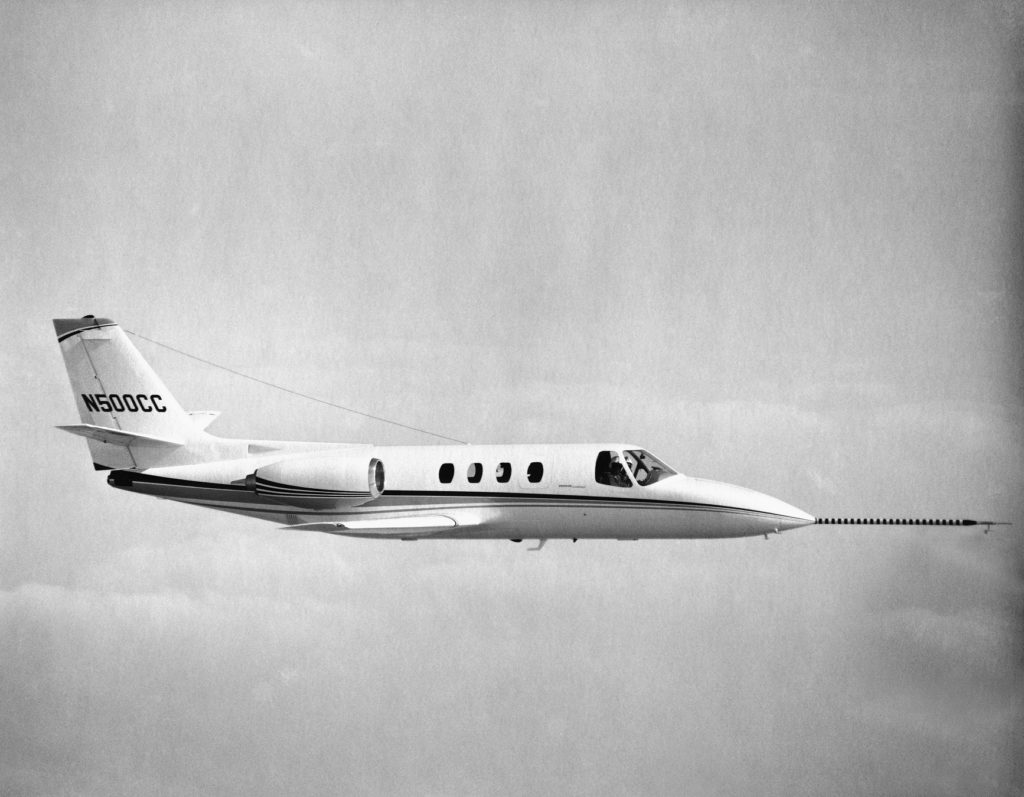 The prototype of the Fanjet 500, rechristened as a Citation 500, made its first flight Sept. 15, 1969 from the company's Wichita facility. Textron Aviation Photo