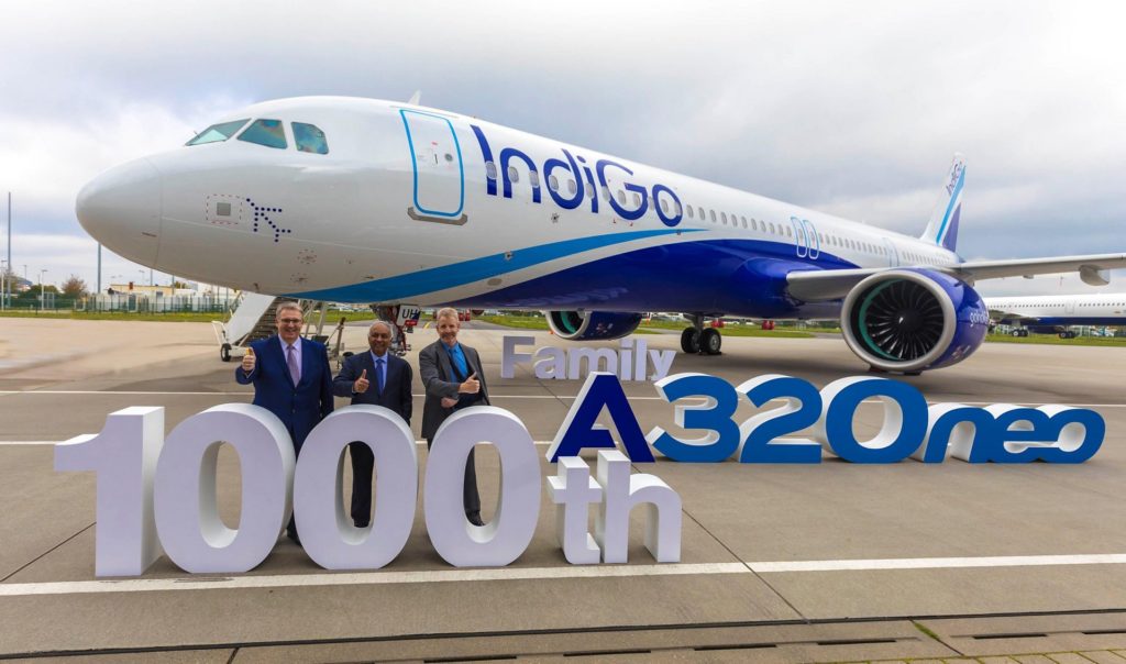 Michael Menking (left), head of the A320 family program, Airbus, stands with Rono Dutta (centre), chief executive officer of IndiGo and Michael Culhane (right), senior vice-president of New Aircraft, CDB Aviation Lease Finance. Airbus Photo