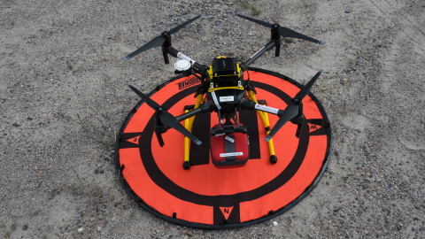 Completed in September 2019, the trial involved the County of Renfrew Paramedic Service flying the first LTE-connected drones equipped with AEDs to locations in a 10-mile operating radius that are BVLOS of emergency services and pilots. InDro Robotics Photo