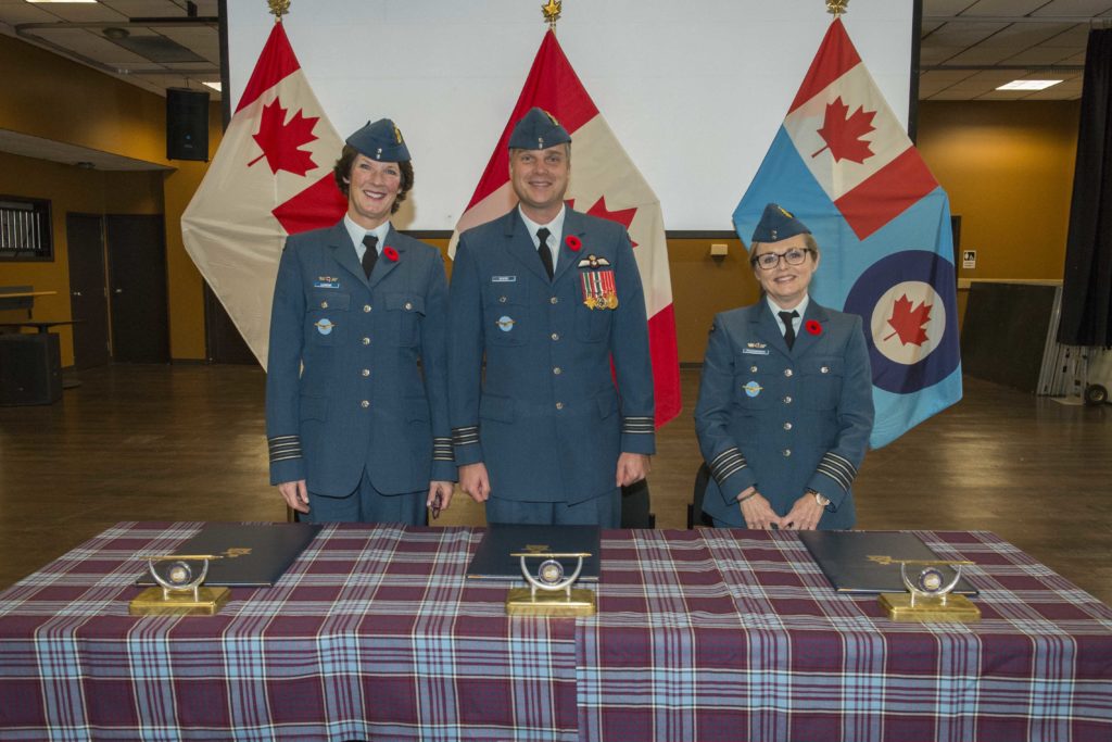 HCol Puckering signs to assume responsibilities as honorary colonel of 436 Transport Squadron during a ceremony at 8 Wing Trenton, Ont., on Nov. 1, 2019. RCAF Photo